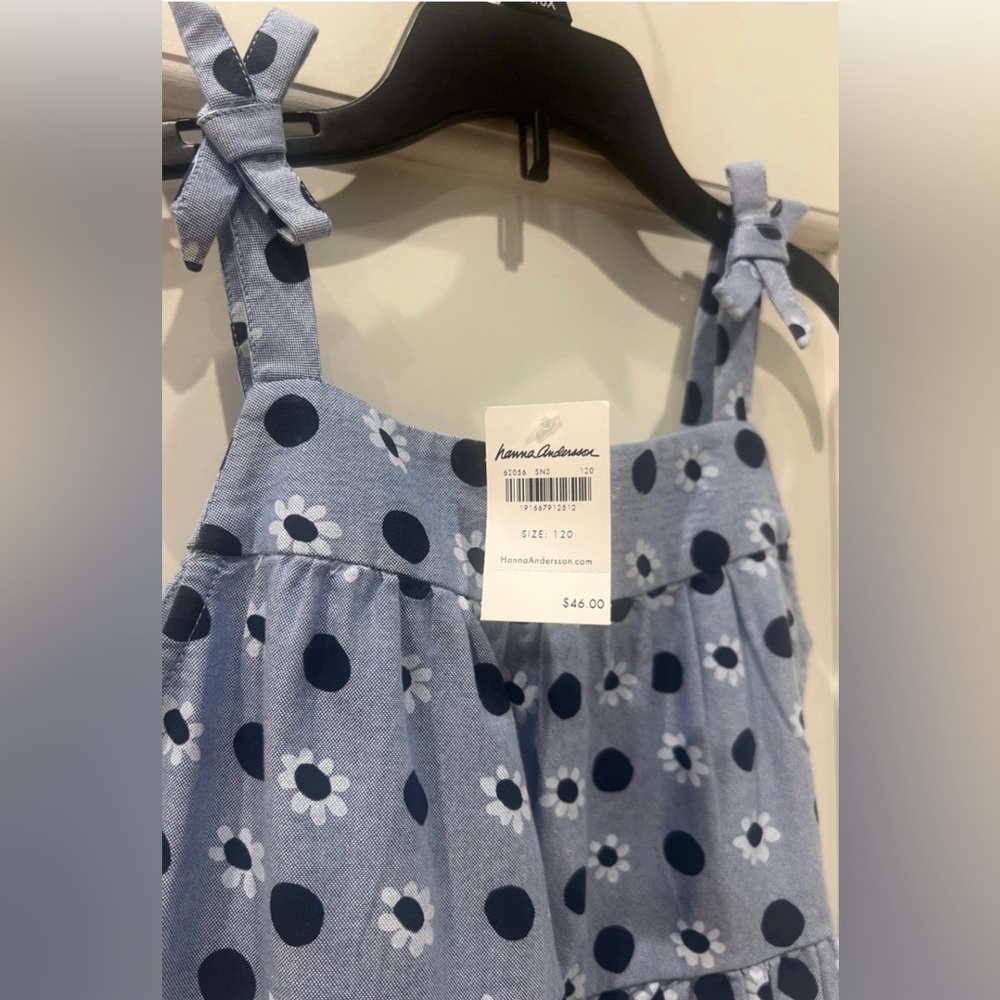 Hanna Andersson Light Blue Daisy Polka Tie-Shoulder Dress